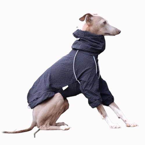 Large Dog Rain Jacket Greyhound Windbreaker Raincoat High Collar Adjustable Reflective Pet Clothes Rainproof Quick-Drying Jacket Coats for Whippet Dogs - color: Black, size: 2XL