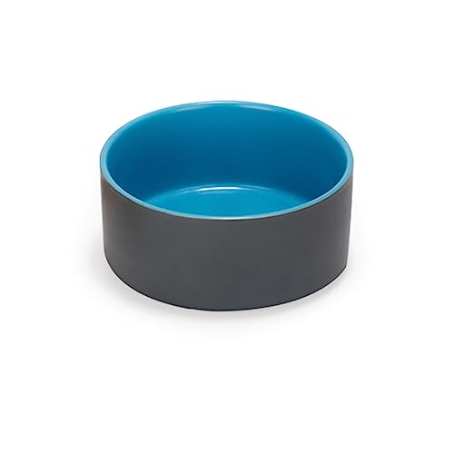 SPUNKYJUNKY 13.5OZ Ceramic Dog and Cat Bowl, Modern Cute Weighted Food Water Bowl for Replacement Blue-Grey (1 Pack) - color: Blue-grey, size: 1.7 CUPS