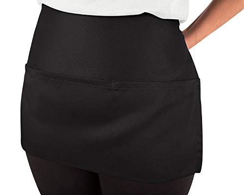 KNG Waitress Apron with 3 Pockets – 11 inch Waist Apron - color: Black, size: 84 Pack
