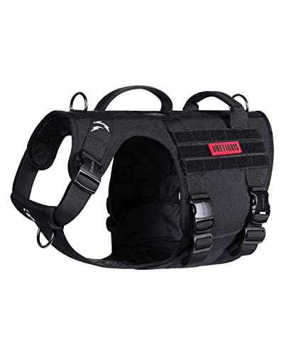 OneTigris Tactical Large Dog Harness, 5X Metal Buckled No Pull Service Dog Harness Vest with Hook & Loop Panels, Military Heavy Duty Dog Vest for Walking Hiking Training - color: Black, size: M