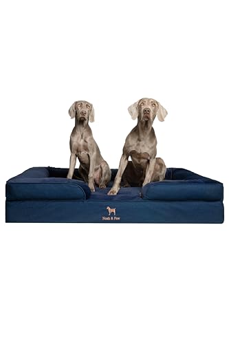 NOAH & PAW Giant Dog Bed XXL, 55x45x11 Inch, Orthopedic Dog Beds, Eggshell Memory Foam Infused with Cooling Gel, Inner Cover, Water Resistant, Machine Washable (Denim Sofa Collection) - color: Denim - Dark Blue, size: XX-Large