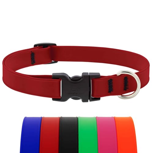 LupinePet Waterproof Splash Dog Collar, Brick Red, 3/4-inch Wide, adjusts 15-25", Made with BioThane - color: Brick Red, size: Large: Adjusts from 15 to 25 in, 3/4-in wide