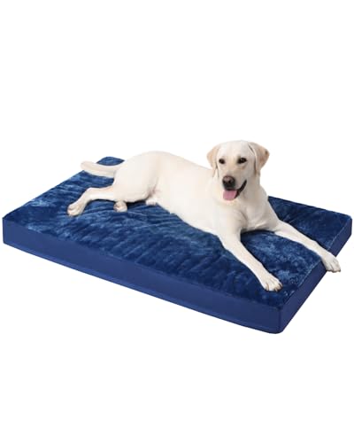 KSIIA Orthopedic Dog Crate Bed Waterproof Dog beds for Large Dogs Deluxe Plush Washable Pet Mat with Egg Crate Foam & Removable Cover, 41 x 27 Inch, Blue - color: Blue, size: 41.0"L x 27.0"W x 3.0"Th