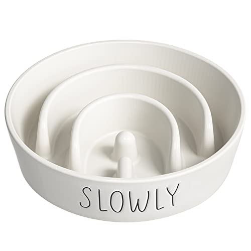 Slow Feeder Dog Bowl - 1.5 Cups Ceramic Puzzle Feeder for Small & Medium Breeds, Maze Design Bowl for Puppy & Fast Eaters, White Pet Dish to Control Eating Speed - color: White, size: M-1.5 Cups