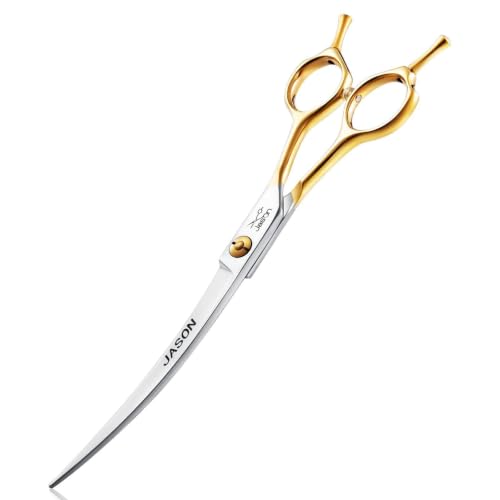 JASON 7.5" Curved Dog Grooming Scissors, Cats Grooming Shears Pets Trimming Kit for Right Handed Groomers, Sharp, Comfortable Shear