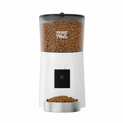 Penthouse Paws Smart HD Pet Feeder, 6L Dry Food Capacity, 1080p Camera, 2-Way Audio, Scheduled Meals, Backup Power, Easy to Clean, Anti-Jam Design for Cat & Dog, White/Stainless Steel - color: White with Steel Tray