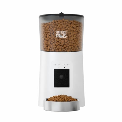Penthouse Paws Smart HD Pet Feeder, 6L Dry Food Capacity, 1080p Camera, 2-Way Audio, Scheduled Meals, Backup Power, Easy to Clean, Anti-Jam Design for Cat & Dog, White/Stainless Steel - color: White with Steel Tray