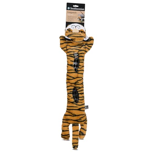 Smithsonian Longamals Tiger Plush Dog Toy – 30" Crinkle & Squeaky, Stuffing-Free Interactive Tug Toy for Medium & Large Dogs - color: Tiger, size: 30"