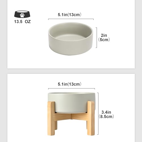 SPUNKYJUNKY Ceramic Elevated Dog Bowls 2 Pack - 5.1inch Raised Dog Bowls with Non-Slip Wooden Stand for Small Dogs Dishwasher Safe(Grey,13.5OZ*2) - color: Grey, size: Small - 1.7 CUPS*2