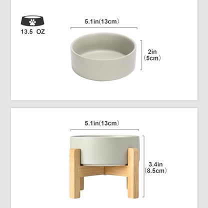 SPUNKYJUNKY Ceramic Elevated Dog Bowls 2 Pack - 5.1inch Raised Dog Bowls with Non-Slip Wooden Stand for Small Dogs Dishwasher Safe(Grey,13.5OZ*2) - color: Grey, size: Small - 1.7 CUPS*2