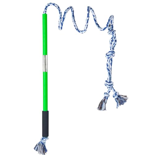 Interactive Flirt Pole Toy for Dogs Chase and Tug of War,Durable Teaser Wand with Pet Fleece Rope Tether Lure Toy to Outdoor Exercise & Training for Small Medium Large Dogs (Blue White) - color: blue white