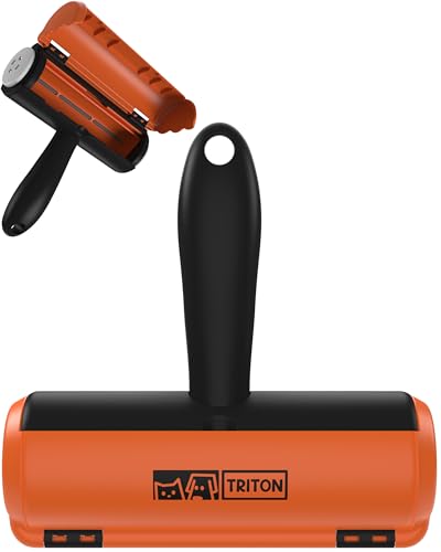 Triton Pet Hair Removal Tool w/Fur Trapping Compartment, 60% Smaller Storage Size, Reusable Shedding Roller, Cat and Dog Hair Remover for Car, Furniture, Carpet, Couch (Orange) - color: Orange, size: Large