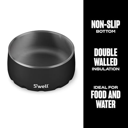 S'well Stainless Steel Pet Bowl, 32oz, Onyx, for Small to Medium Size Dogs, Mess Free Design with Non Slip Rubber Bottom, Dishwasher Safe, BPA Free - color: Onyx, size: 32 oz