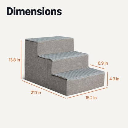 Amazon Basics Dog Steps, 14.4" H, 3-Step Pet Stairs with Non-Slip Bottom for Bed Couch and Sofa, Indoor Dogs and Cats, Grey - size: 3-Step