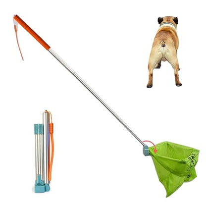 Dog Pooper Scooper, Telescopic Pooper Scooper Catcher with Long Handle, Self-Adhesive and Foldable Dog Poop Collector