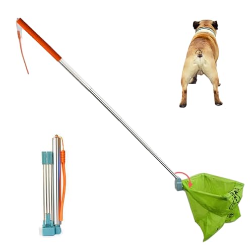 Dog Pooper Scooper, Telescopic Pooper Scooper Catcher with Long Handle, Self-Adhesive and Foldable Dog Poop Collector