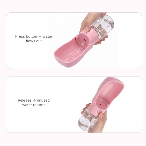 Foldable Dog Water Bottle, Leak Proof Portable Pet Water Dispenser for Dogs and Cats, One-Hand Travel Water Bottle for Walking Hiking Outdoor Use (350ml, Pink)