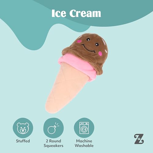 ZippyPaws NomNomz - Dog Squeaky Toys to Keep Them Busy, Funny Food Plush for Small & Medium Dogs, Cute Stuffed Puppy Toy, Pet Products, Gift for Dogs of All Breeds, Soft and Cuddly - Ice Cream - color: Ice cream