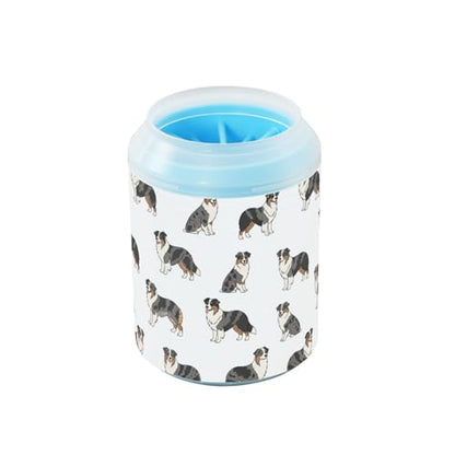 Dogs White Print Dog Paw Cleaner Cup with Soft Silicone Brush, Portable Small Lightweight Muddy Paw Washer for Dogs, Easy to Use Pet Foot Cleaner