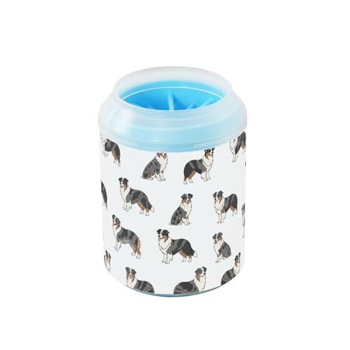 Dogs White Print Dog Paw Cleaner Cup with Soft Silicone Brush, Portable Small Lightweight Muddy Paw Washer for Dogs, Easy to Use Pet Foot Cleaner