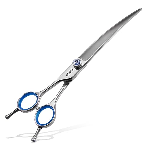 Left Handed Curved Scissors for Dog Grooming Professional 8 inch Long Downward Curved Shears Grooming for Poodle Large Dogs Pet 30°Japanese 440C Stainless Steel (8.0 curved) - size: 8.0 inch, style: Curved Shears