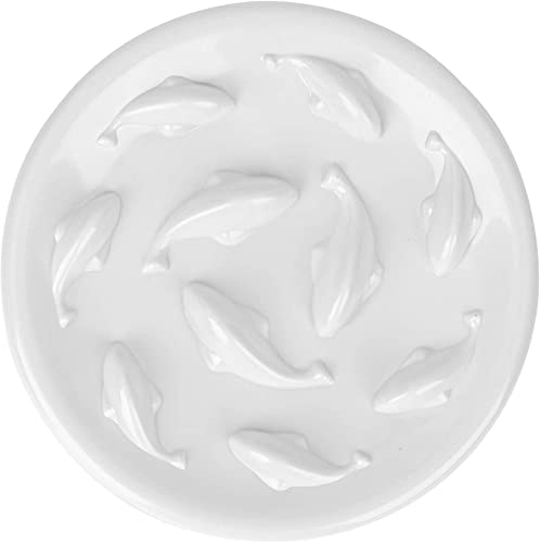 Slow Feeder Bowl for Cats and Small Dogs,Cilkus Fish Pool Design, Fun Interactive Bloat Stop Puzzle Feeder Bowl Healthy Eating Diet Made of Melamine Food Grade Material Dishwasher Safe (White) - color: White