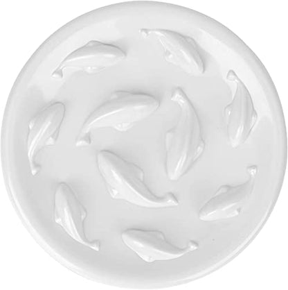 Slow Feeder Bowl for Cats and Small Dogs,Cilkus Fish Pool Design, Fun Interactive Bloat Stop Puzzle Feeder Bowl Healthy Eating Diet Made of Melamine Food Grade Material Dishwasher Safe (White) - color: White