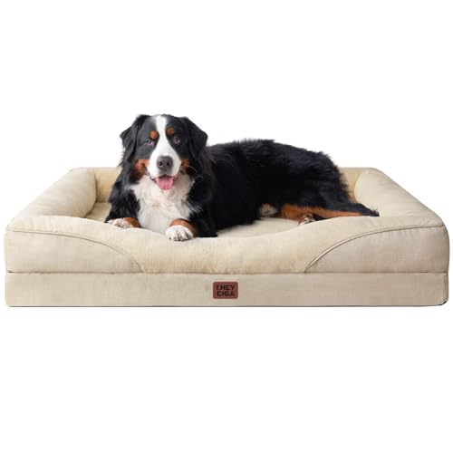 EHEYCIGA Orthopedic XXL Dog Bed for Large Sized Dog, 52x41 Inch Extra Large Memory Foam Dog Couch Bed with Sides, Waterproof Liner & Washable Removable Cover, Bolster Pet Sofa, Beige - color: Beige, size: 52x41x8