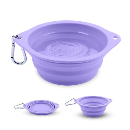 Collapsible Dog Bowl - 800ml/27 oz Portable Silicone Travel Water Bowl for Dogs with Carabiner | Foldable, Dishwasher Safe | Hiking, Camping Dog Essentials & Outdoor Pet Feeding - Purple - color: Purple