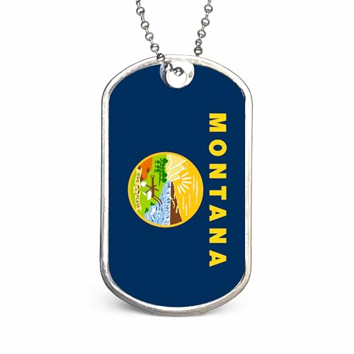US States Flags Dog Tag Necklace, Custom Military ID Tags, Personalized Laser Engraved or Embossed Stainless Steel - style: Montana Flag