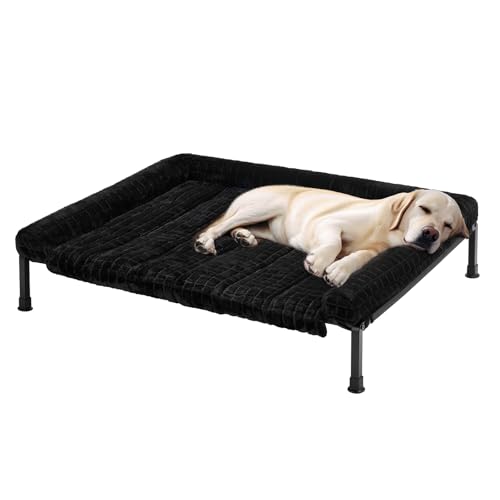 Veehoo Elevated Dog Bed Large Sized with Fluffy Plush Bolster Cushion, Washable Orthopedic Dog Couch Bed, Cooling Raised Pet Cot with Removable Mat, Breathable Mesh, No-Slip Feet, 42x 30 inches, Black - color: Black, size: 42"L x 30"W x 7.9"Th