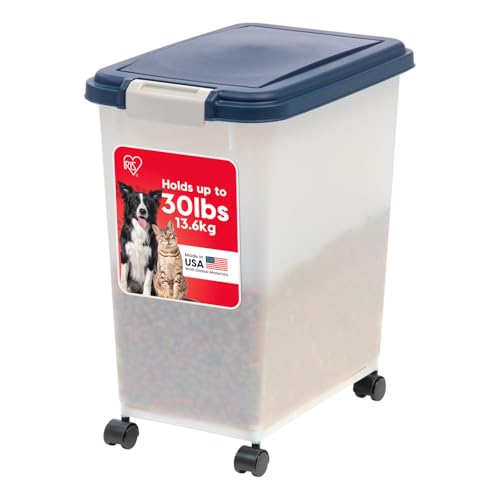 IRIS USA Airtight Dog Food Storage Container, Up to 30 lbs, Attachable Wheels, for Dog Cat Bird and other Pet Food Storage Bin, Keep Fresh, Easy Mobility, BPA Free, Navy/Pearl - color: Navy/Pearl, size: 30 lbs