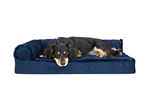 Furhaven Orthopedic Dog Bed for Medium/Small Dogs w/ Removable Bolsters & Washable Cover, For Dogs Up to 35 lbs - Plush & Velvet L Shaped Chaise - Deep Sapphire, Medium - color: Deep Sapphire, size: Medium