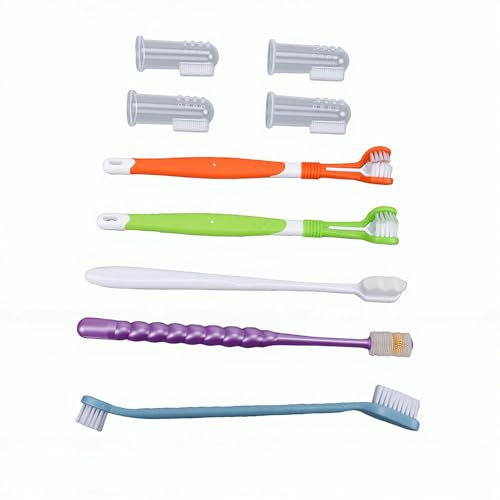 Sorandy 8 Pack Dog Toothbrush Kit, Triple Head and Double Head Dog Toothbrush Set, 360 Finger Brush, Multi Angle Cleaning Brushes for Cat Oral Health (Style 1)