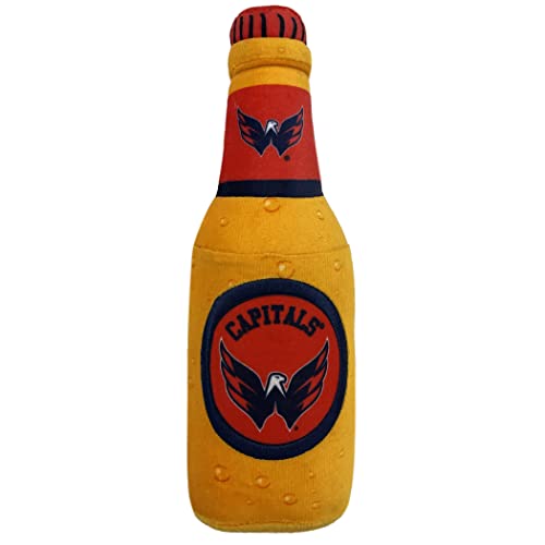 Pets First NHL Washington Capitals Beer Bottle Plush Dog & Cat Toy- Cutest Stadium SODA Bottle Snack Plush Toy for Dogs & Cats with Inner Squeaker & Beautiful Hockey Team/Logo - color: Washington Capitals, style: NHL Beer Bottle Toy