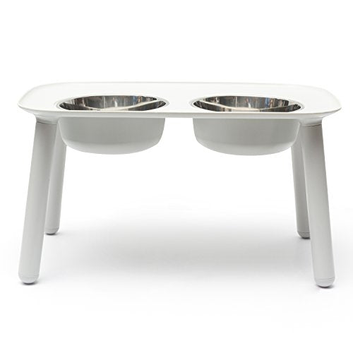 Messy Mutts Elevated Double Feeder with Stainless Bowls | Adjustable Height 3”, 5”, or 10” | Adjustable Standing Feeder for Dogs | 5 Cups per Bowl | Light Grey - color: Light Grey