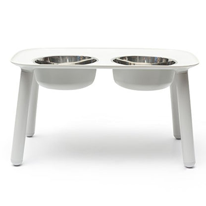 Messy Mutts Elevated Double Feeder with Stainless Bowls | Adjustable Height 3”, 5”, or 10” | Adjustable Standing Feeder for Dogs | 5 Cups per Bowl | Light Grey - color: Light Grey