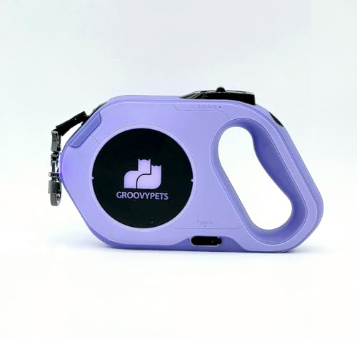 Rechargable Super Bright LED Flashlight Color Streamer Ring Anti-Tangle Retractable Sturdy Nylon Dog Leash, 16-ft Long, 3/8-in Wide (Purple) - color: PURPLE