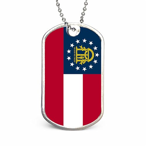 US States Flags Dog Tag Necklace, Custom Military ID Tags, Personalized Laser Engraved or Embossed Stainless Steel - style: Georgia Flag