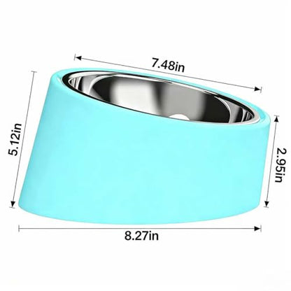 15° Tilted Dog Bowl for Small Dogs Flat-Faced Breeds - Anti-Choke Ergonomic Elevated Feeder Non-Slip Base - 2-in-1 Detachable Stainless Steel Food & Water Bowls - Calm Blue Cool & Clean - (Ｌ, Blue) - color: Blue, size: L