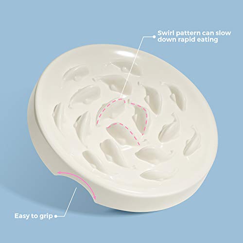 Slow Feeder Bowl for Cats and Small Dogs,Cilkus Fish Pool Design, Fun Interactive Bloat Stop Puzzle Feeder Bowl Healthy Eating Diet Made of Melamine Food Grade Material Dishwasher Safe (White) - color: White