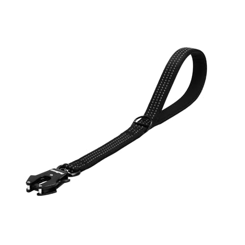 PetBonus Heavy Duty Short Dog Leash, 18 Inch Nylon Traffic Leash with Quick Release Clip, Comfortable Padded Handle, Reflective Training Lead for Medium Large Dogs (Black, 18") - color: Black, size: 18 Inch