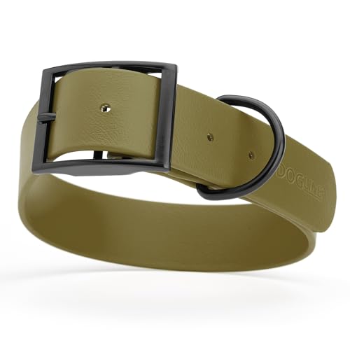 Dogline Biothane Waterproof Dog Collar Strong Coated Nylon Webbing with Black Hardware Odor- Proof for Easy Care Easy to Clean High Performance Fits Small Medium or Large Dogs, Olive Drab Green