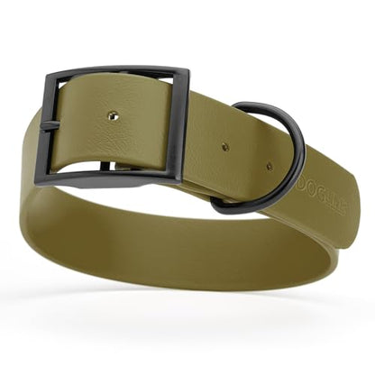 Dogline Biothane Waterproof Dog Collar Strong Coated Nylon Webbing with Black Hardware Odor- Proof for Easy Care Easy to Clean High Performance Fits Small Medium or Large Dogs, Olive Drab Green