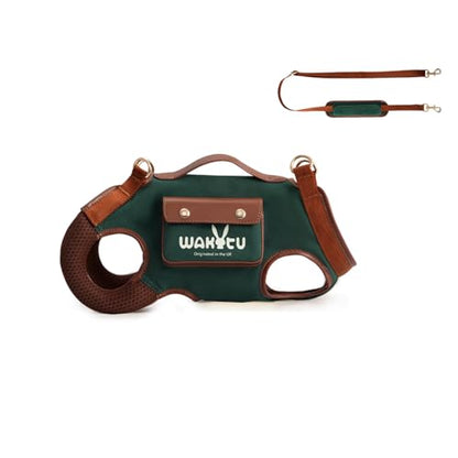 Wakytu Dog Lift Harness Dog Carrier Sling for Small Dogs & Cats,L | stylish puppy sling carrier with handle & pocket,adjustable leash,walking & travel - color: 1.0 Green, size: Large(11-16 LBS)