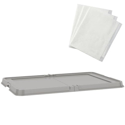 PawHut Pee Pad Holder 34" x 24.5", Foldable Indoor Potty Tray for Dogs, Large Training Pad Holder, Includes 3 Pee Pads, Anti-Slip & Easy to Clean