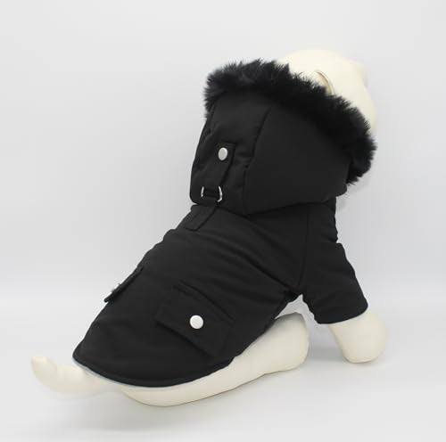 Pet Warm Dog Coat for Winter Cold Weather Clothes Hooded Dog Jacket Small Puppies Medium Large Dog Cat Clothes Insulated Padded Snow Parka (Black, XX-Large) - size: XX-Large