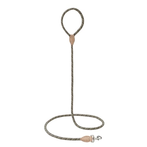 Mile High Life Dog Leash, Rope Leash with Genuine Leather Connection and Heavy Duty Metal Clasp, Great for Small Medium Large Dogs(Black Beige,48 Inch) - color: Rope Handle-Black Beige, size: 48 Inch-1/2"