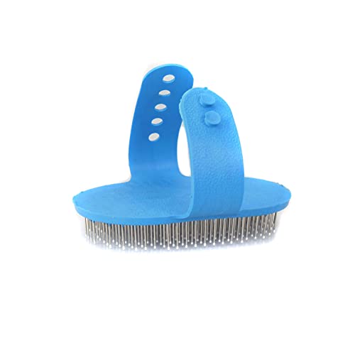 Emours Dog Grooming Brush, Pet Shampoo Bath Brush Soothing Massage Rubber Comb with Adjustable Ring Handle for Long Short Haired Dogs and Cats - color: Blue