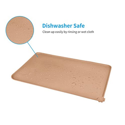 AUDWUD Silicone Waterproof Pet Feeding Mats,Anti Slip Bowl Pad,Dog Mat for Food and Water - color: Apricot, size: 18.5" x 11.5"